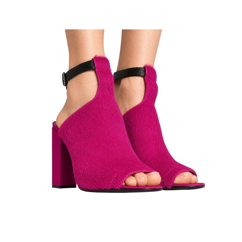 3.1 Phillip Lim Pink Calf Hair Open Toe Ankle Strap Block Heel Sandals Size 39